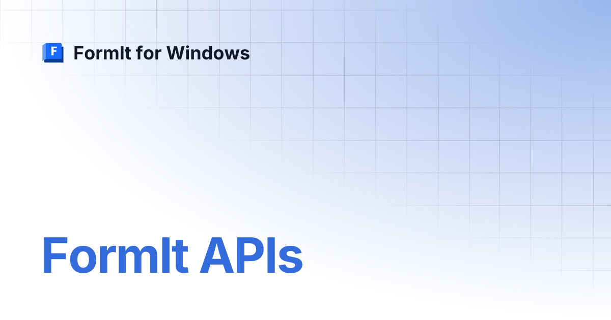 FormIt APIs | FormIt for Windows